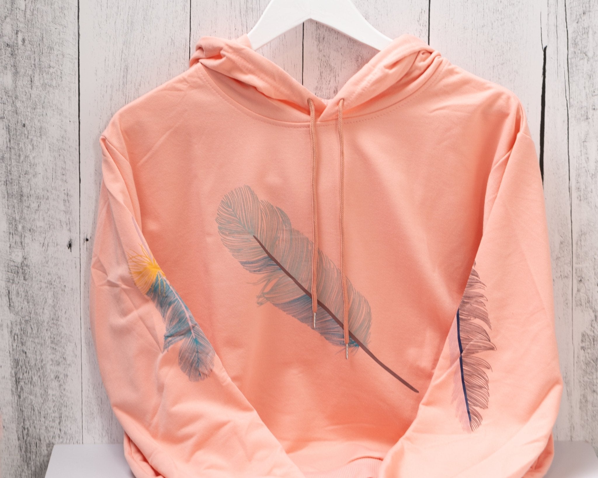 Feather Hoodie for Women - Lightweight Gorgeous Solid Background with Feather Print - Alicia GonzalezShirts & Tops