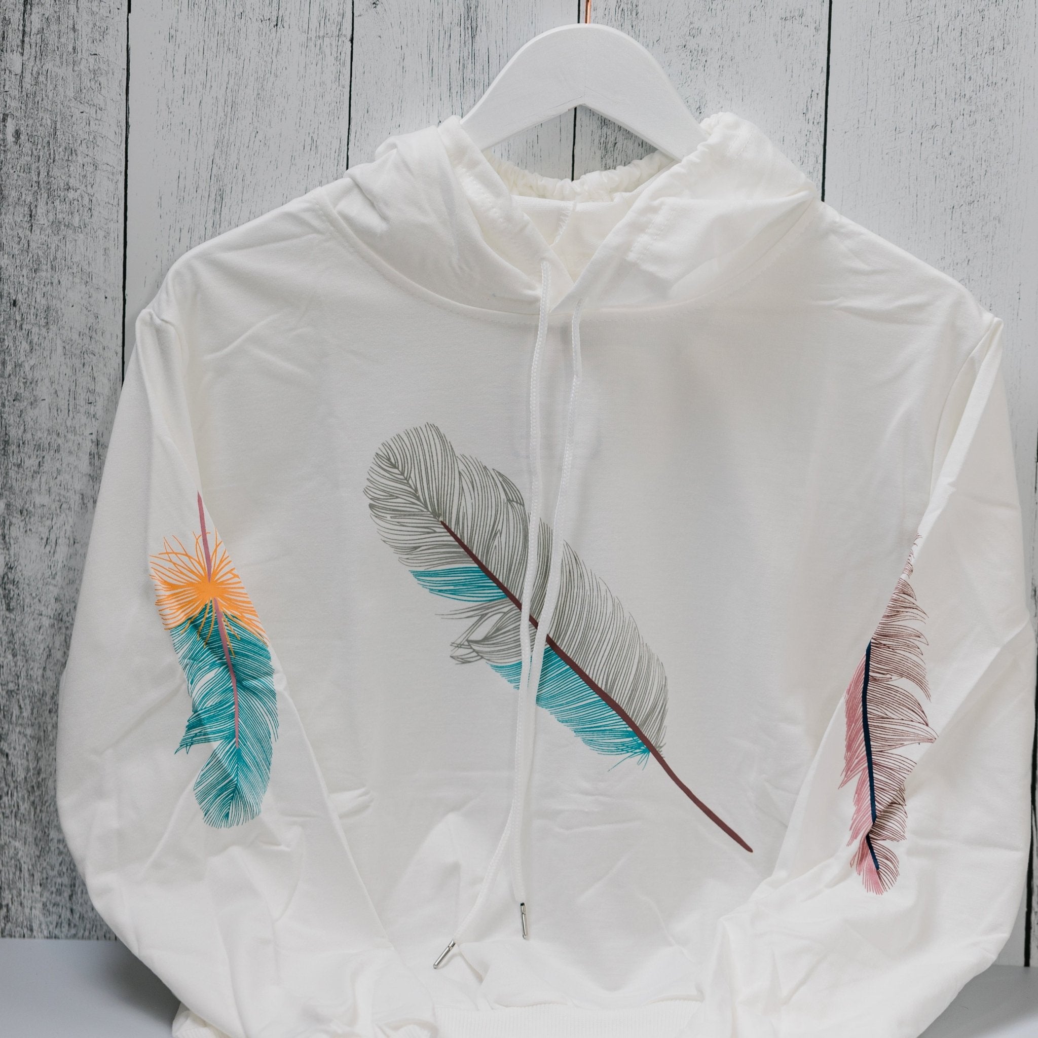 Feather Hoodie for Women - Lightweight Gorgeous Solid Background with Feather Print - Alicia GonzalezShirts & Tops