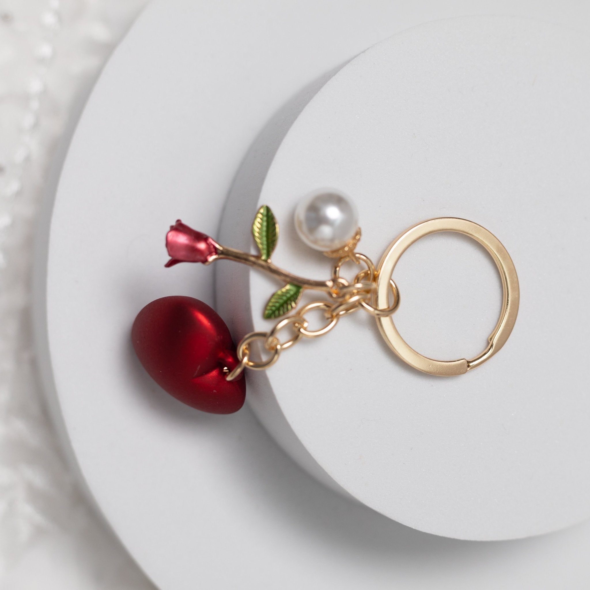 Red Heart & Rose Gold Accent Key Chain - Alicia GonzalezKeychains