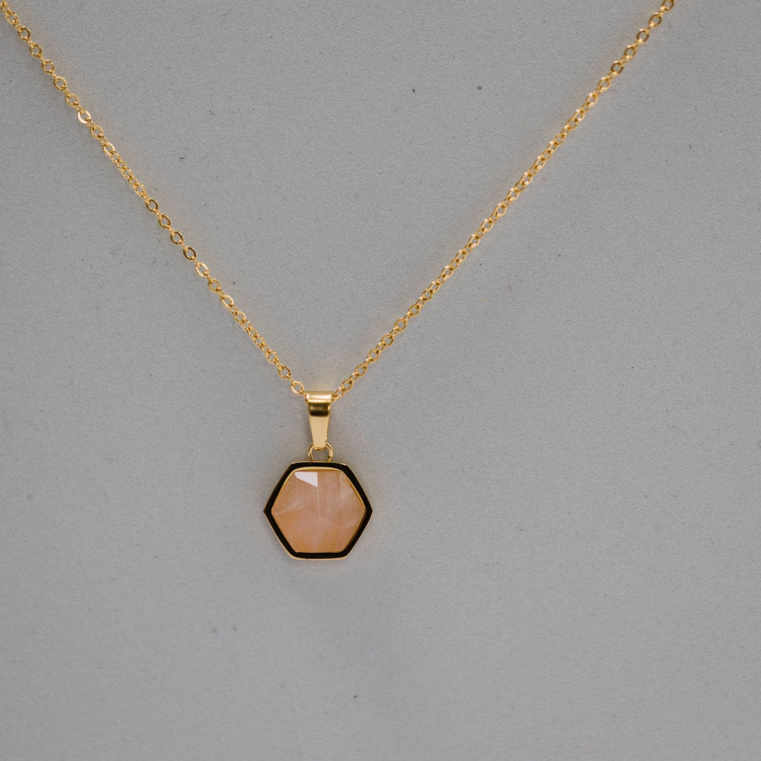 Rose Quartz Hexagon Pendant Necklace 18K Gold Plated - Alicia GonzalezNecklaces
