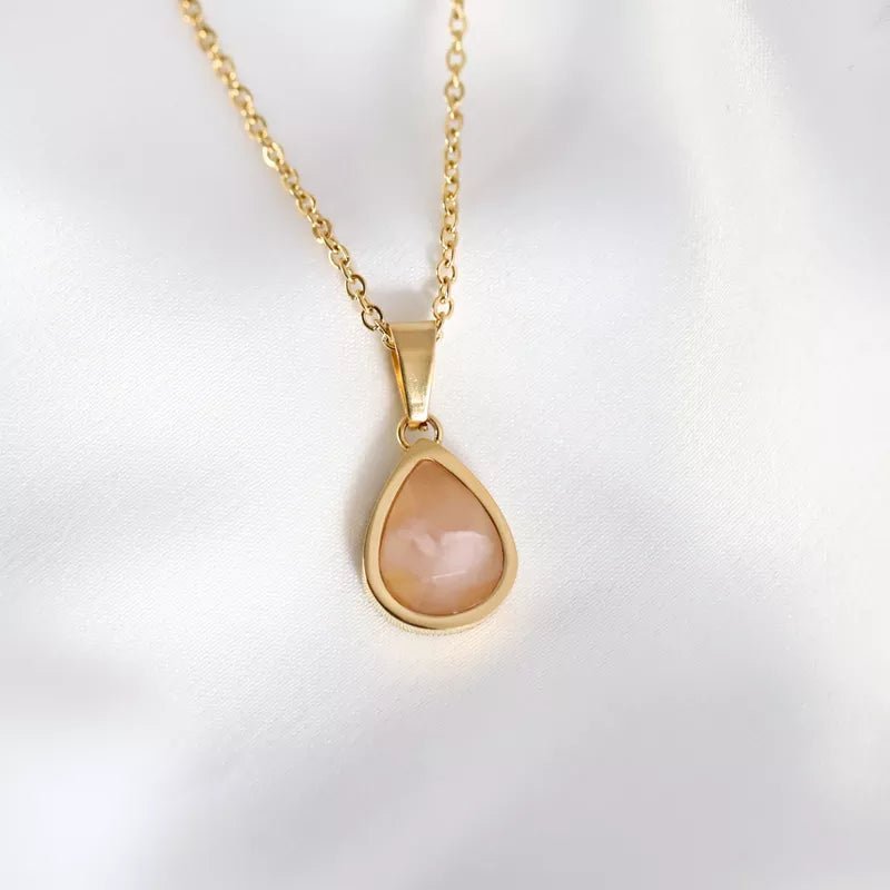 Rose Quartz Water Drop Pendant Necklace 18K Gold Plated - Alicia GonzalezNecklaces