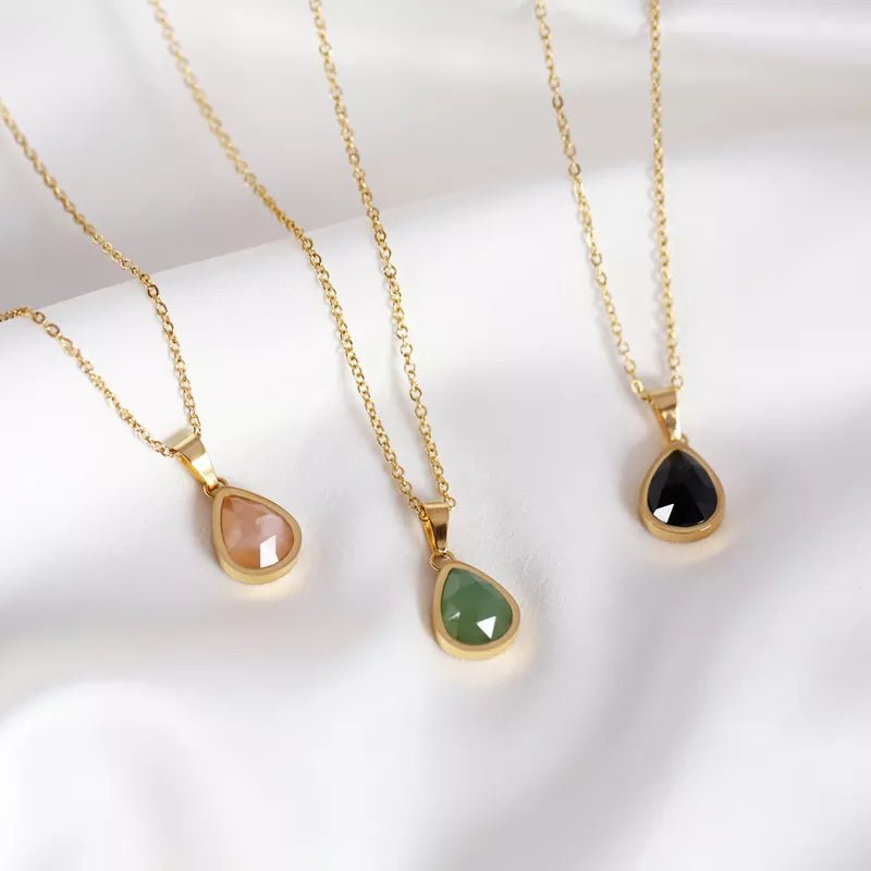 Rose Quartz Water Drop Pendant Necklace 18K Gold Plated - Alicia GonzalezNecklaces
