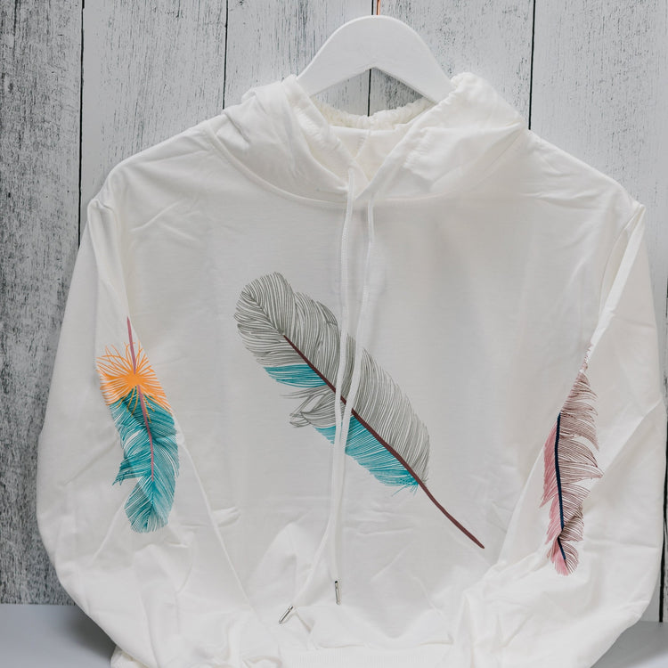 Feather Hoodie for Women - Lightweight Gorgeous Solid Background with Feather Print - Alicia GonzalezShirts & Tops