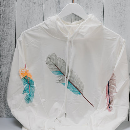 Feather Hoodie for Women - Lightweight Gorgeous Solid Background with Feather Print - Alicia GonzalezShirts &amp; Tops