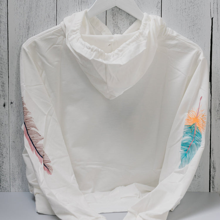 Feather Hoodie for Women - Lightweight Gorgeous Solid Background with Feather Print - Alicia GonzalezShirts & Tops