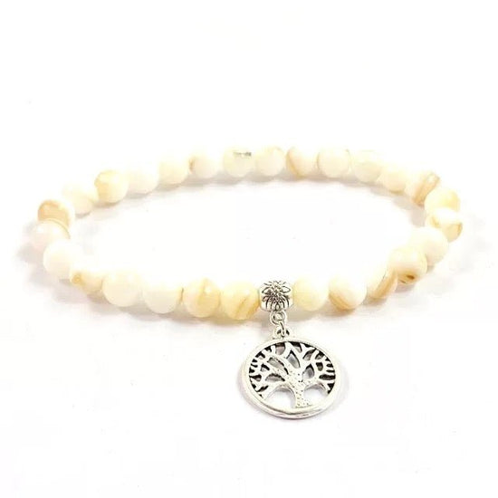 Mother of Pearl Beaded Bracelet with Tree of Life Pendant - Alicia GonzalezBracelets
