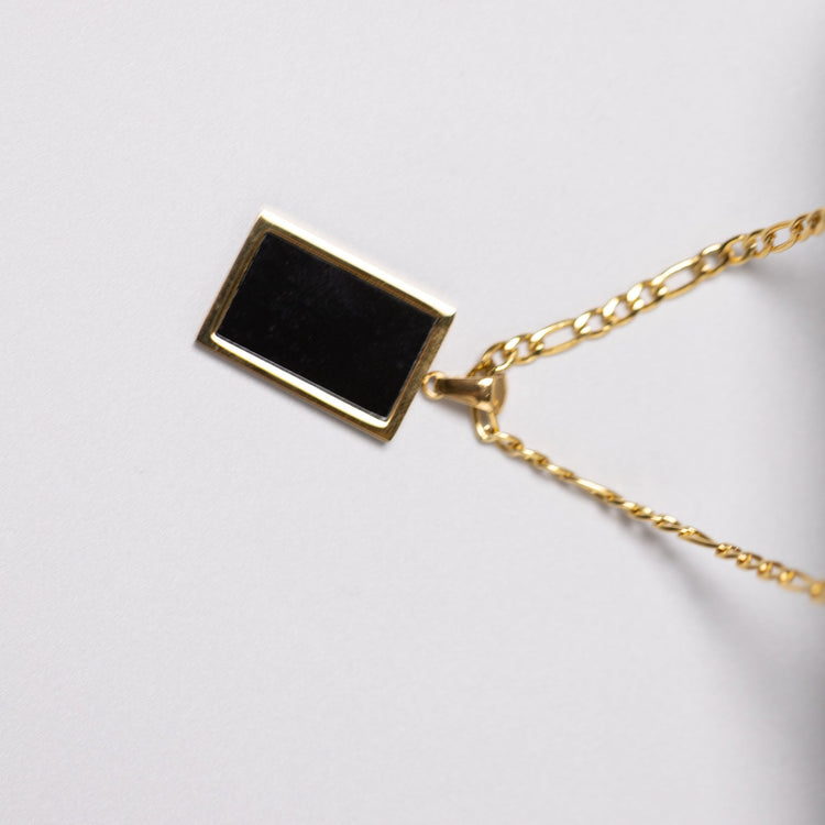 Rectangle Black Agate Pendant Necklace 18K Gold Plated - Alicia GonzalezNecklaces