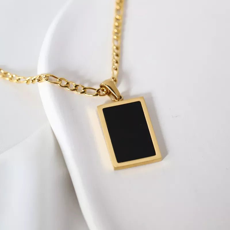 Rectangle Black Agate Pendant Necklace 18K Gold Plated - Alicia GonzalezNecklaces
