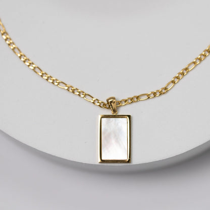 Rectangle Natural White Shell Pendant Necklace 18K Gold Plated - Alicia GonzalezNecklaces