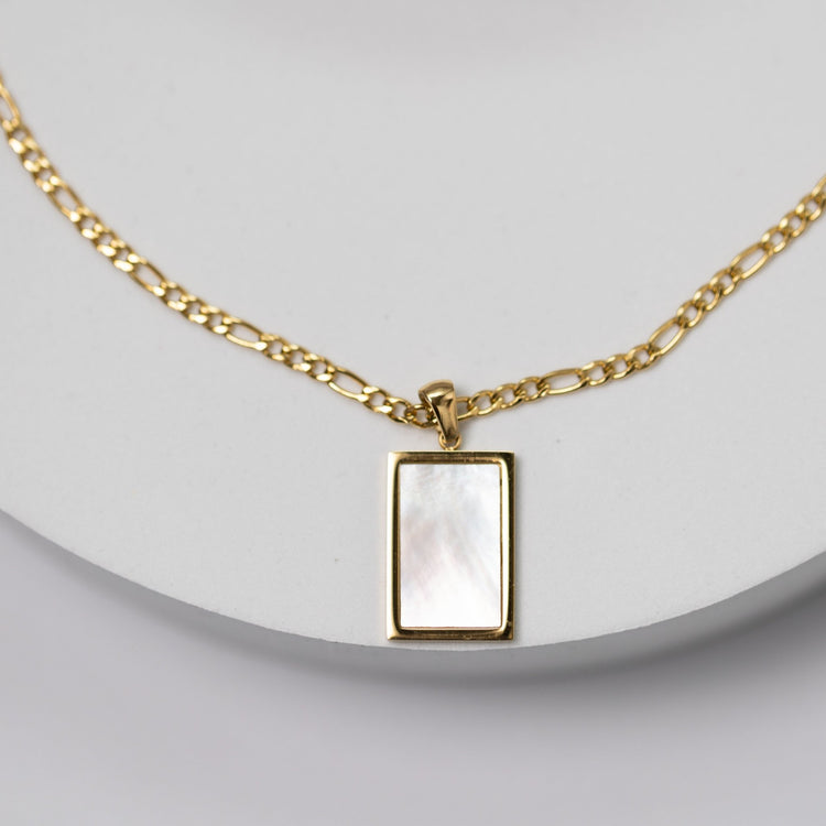 Rectangle Natural White Shell Pendant Necklace 18K Gold Plated - Alicia GonzalezNecklaces