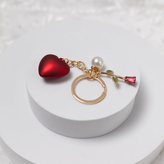 Red Heart & Rose Gold Accent Key Chain - Alicia GonzalezKeychains