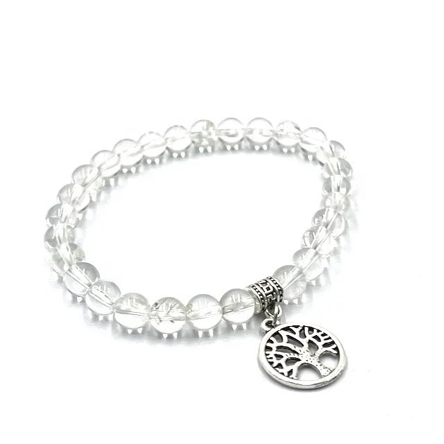 Rock Crystal Quartz Beaded Bracelet with Tree of Life Pendant - Alicia GonzalezBracelets