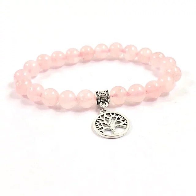 Rose Quartz Beaded Bracelet with Tree of Life Pendant - Alicia GonzalezBracelets