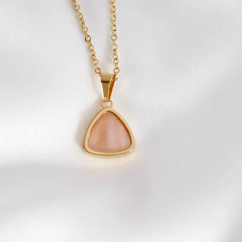 Rose Quartz Triangle Pendant Necklace 18K Gold Plated - Alicia GonzalezNecklaces