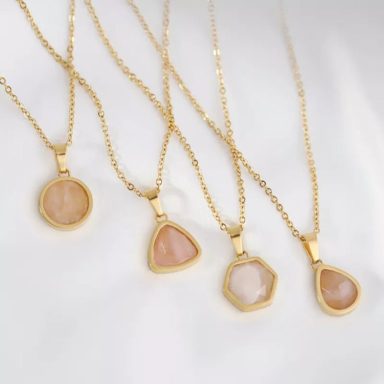 Rose Quartz Water Drop Pendant Necklace 18K Gold Plated - Alicia GonzalezNecklaces