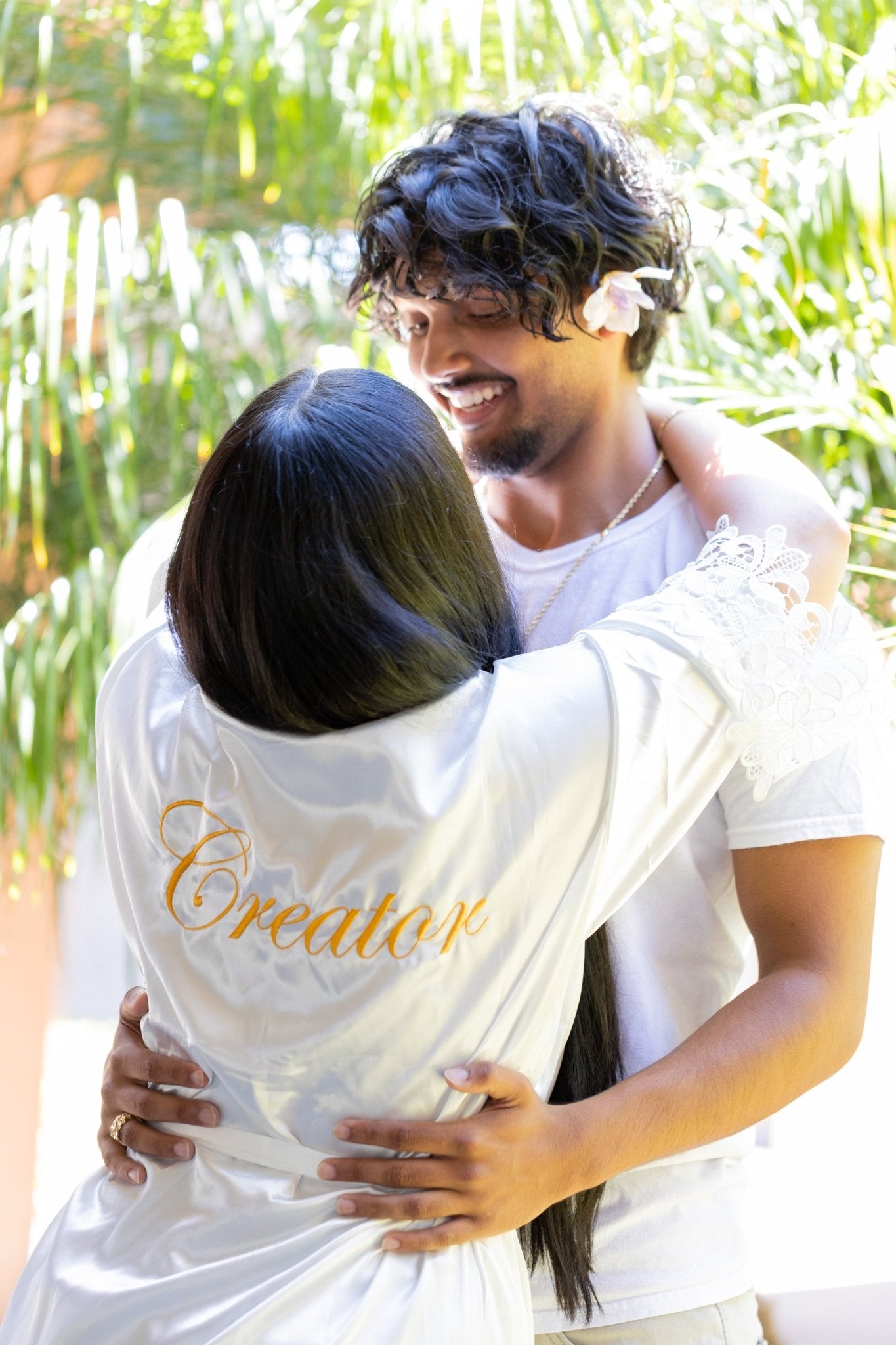 White Satin Robe | Creator Embroidered in Gold Lettering - Alicia GonzalezRobes