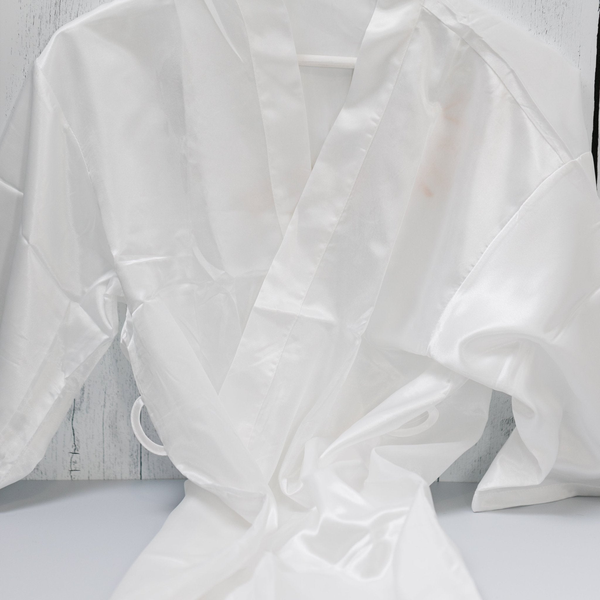 White Satin Robe | Creator Embroidered in Gold Lettering - Alicia GonzalezRobes