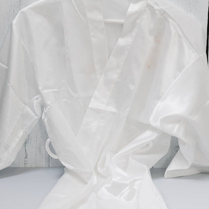 White Satin Robe | Creator Embroidered in Gold Lettering - Alicia GonzalezRobes